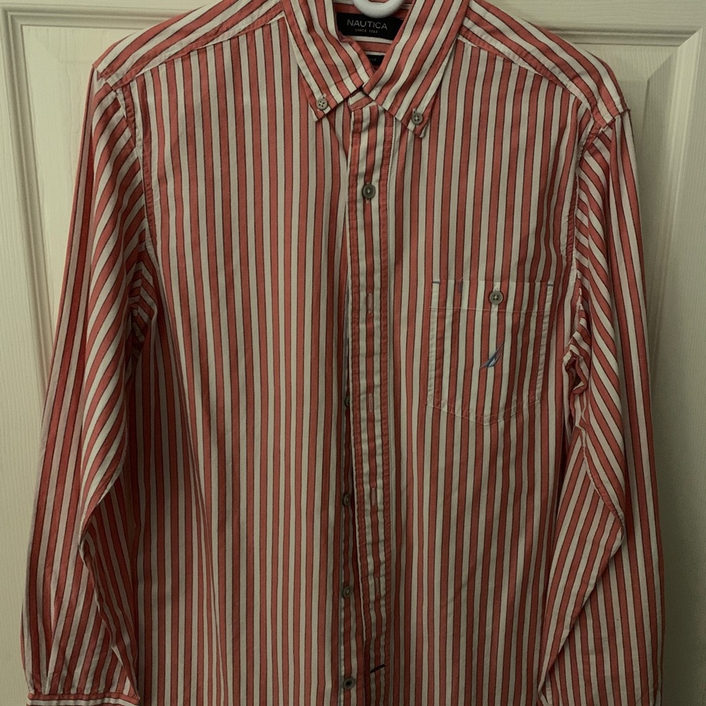 Vintage Nautica salmon stripe button up